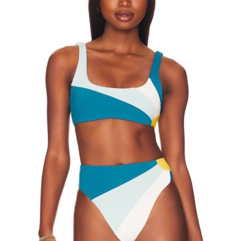 SET: NWT LSPACE Lizzie: Sunburst Bikini Top in Mediterranean, Pool & Marigold